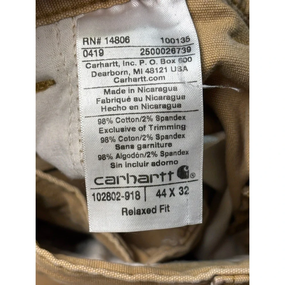 Carhartt Cotton Canvas Pants Men's 44x32 Double Knee Front 102802-918‎ Brown Tan